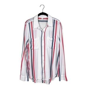 BP Nordstrom White Striped Button Down Shirt Viscose Gauze Top Size S